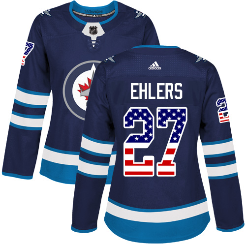 Adidas Jets #27 Nikolaj Ehlers Navy Blue Home Authentic USA Flag Women's Stitched NHL Jersey